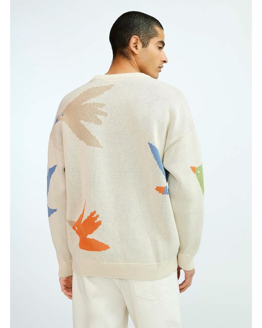 Olow White Migration Jacquard Sweater for men