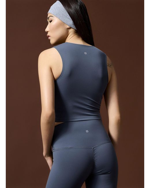I.FIV5 Blue Velvety Solid Cropped Tank