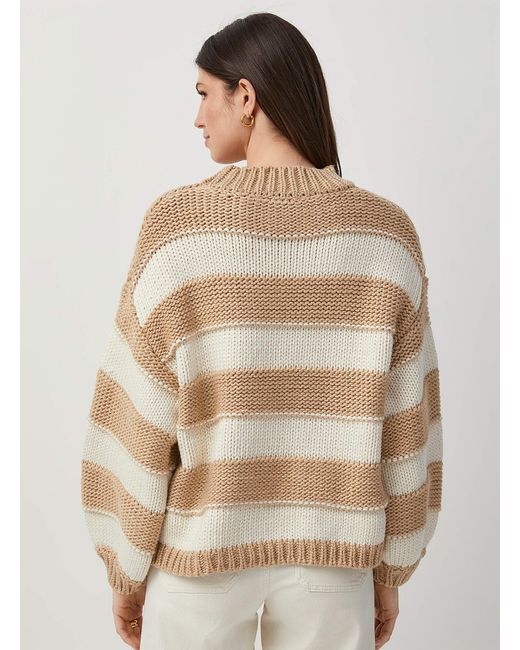 B.Young Brown Block Stripes Oversized Sweater