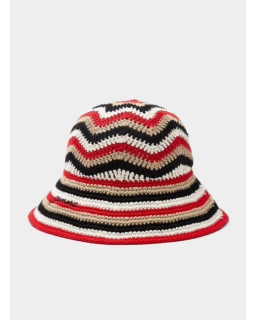 Ganni Red Striped Crochet Bucket Hat