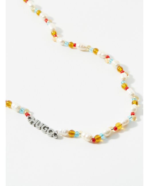 HUGO White Logo And Colourful Beads Necklace for men