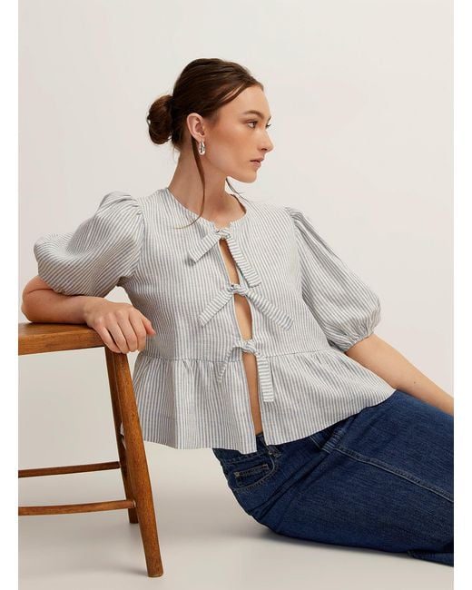 Icône Blue Touch Of Linen Tie Ribbons Striped Blouse