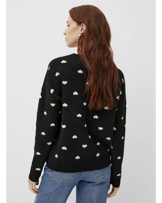 Contemporaine Black Touch Of Wool Small Hearts Jacquard Sweater