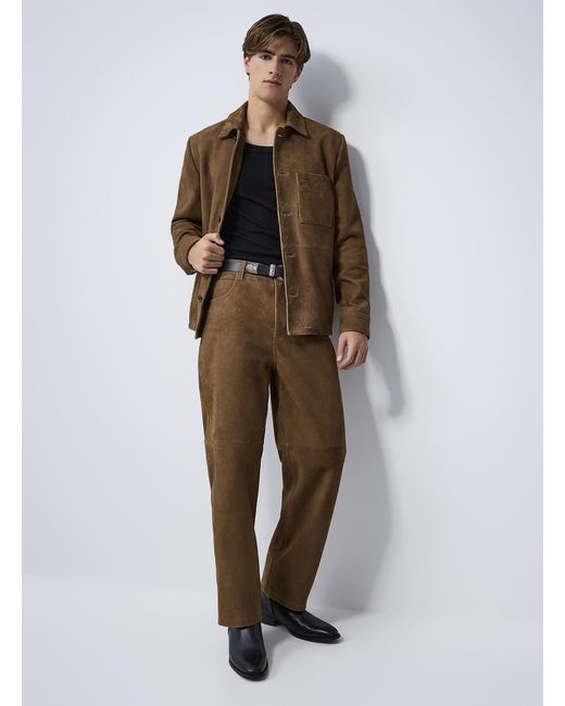Le 31 Brown Genuine Suede Overshirt for men