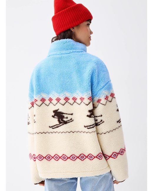Twik Gray Skiers Loose Fleece Sweatshirt