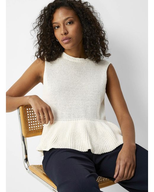 Contemporaine White Peplum Waist Sweater Vest Exclusive Collection From Italy