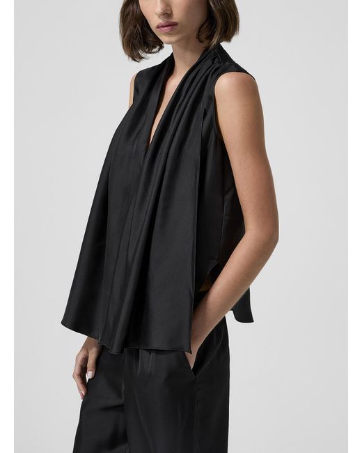 Loulou de Saison Black Sade Draped Satin Blouse