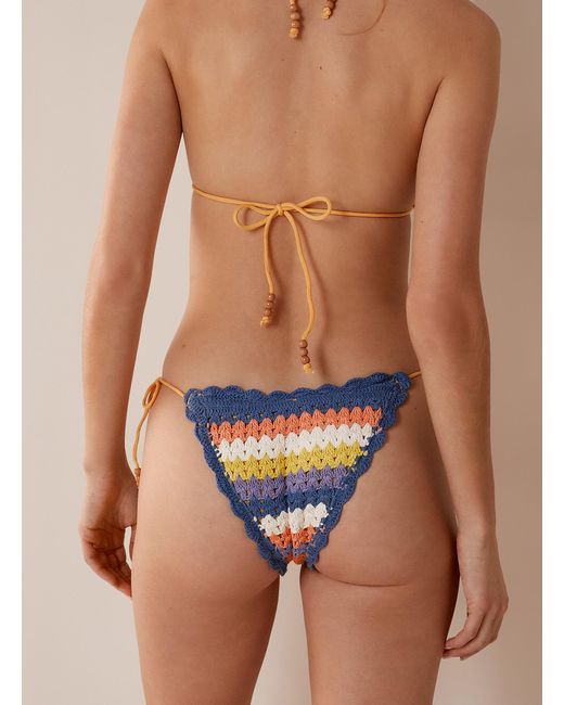 It's Now Cool Brown Crochet Stripe Bikini Bottom