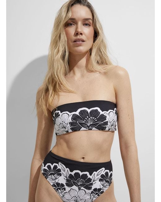 Farm Rio Blue Black And White Floral Bandeau Top