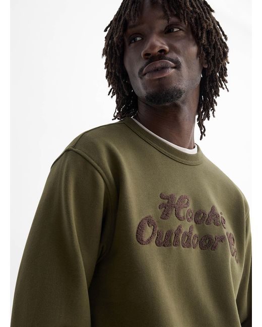 Hooké Green Chenille Embroidery Logo Sweatshirt for men