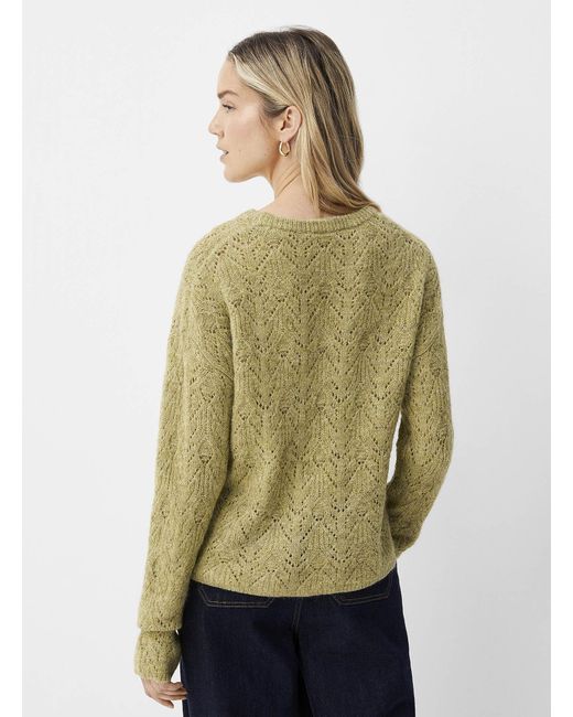 Contemporaine Green Touch Of Wool Openwork Fuzzy Sweater