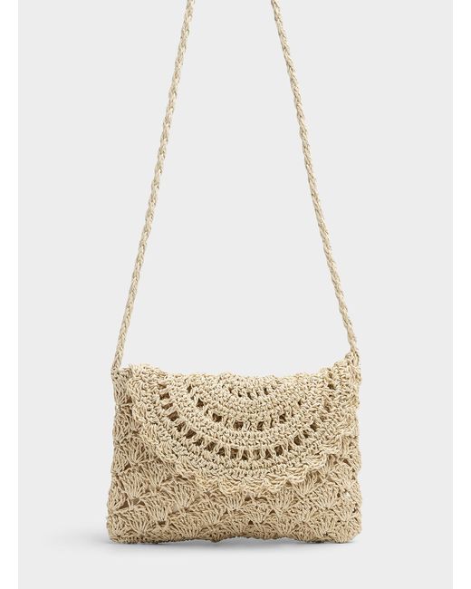Simon's White Openwork Braided Straw Bag