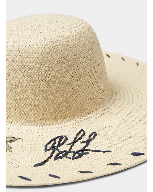 Ralph Lauren Natural Floral Embroidery Straw Hat