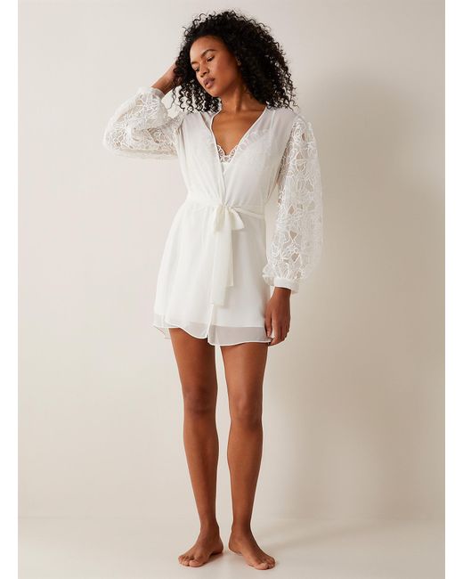 Rya Collection White Embroidered Sleeves Sheer Robe