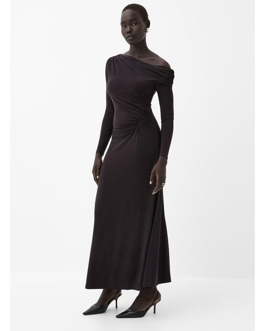 EVER NEW Black Dixie Asymmetrical Ruffled Draped Collar Dress