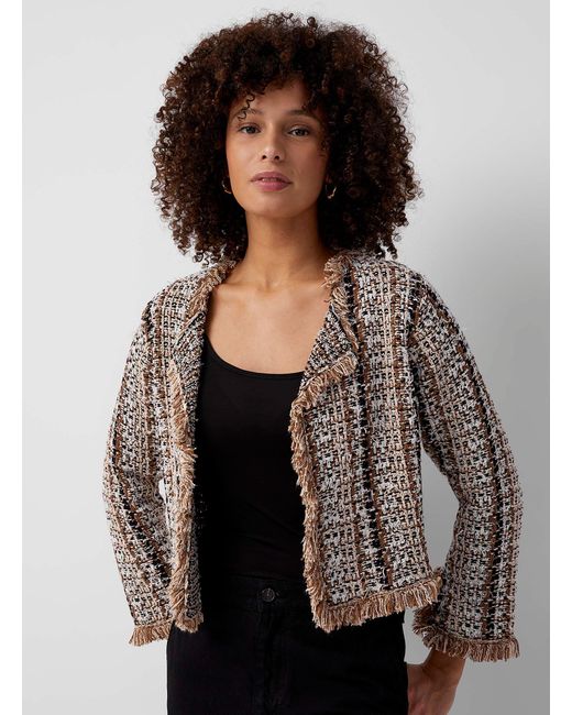 Contemporaine Fringed Tweed Knit Cardigan in Black Lyst