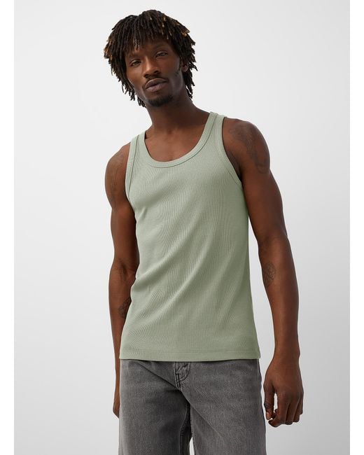 Le 31 Minimalist Ribbed Tank in Green for Men