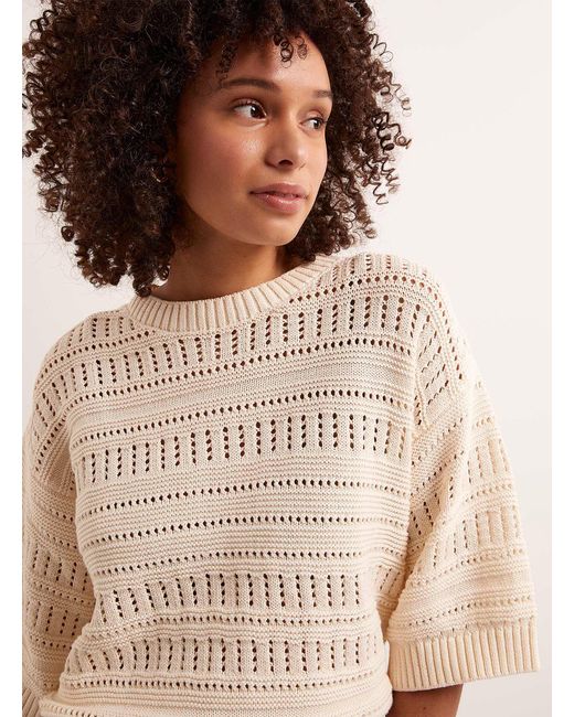 Soaked In Luxury Natural Rava Openwork Stripes Loose Sweater
