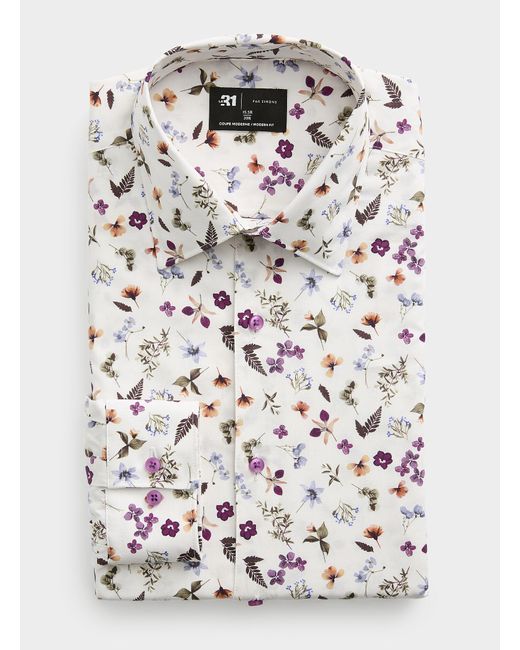 Le 31 Gray Forest Flowers Shirt Modern Fit for men