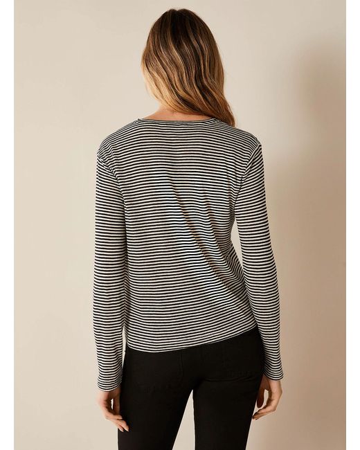 Part Two Gray Contrasting Stripe Linen T