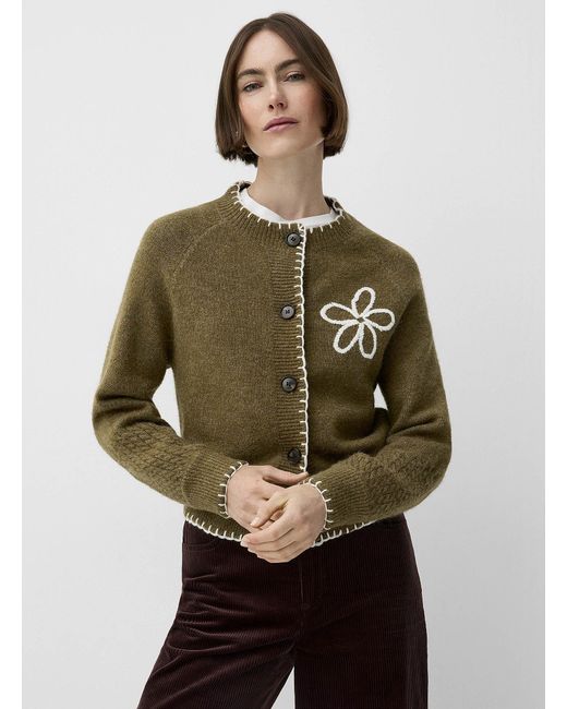 FRNCH Green Touch Of Wool And Alpaca Overcast Embroidery Cardigan