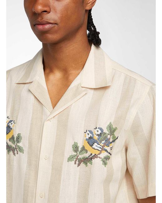 Carne Bollente Natural Embroidered Birds Shirt for men