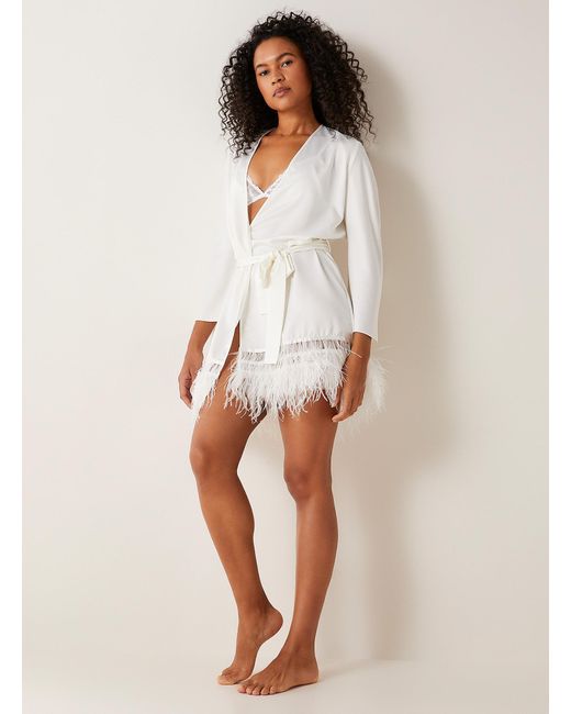 Rya Collection Natural Feathered Trim Satiny Robe