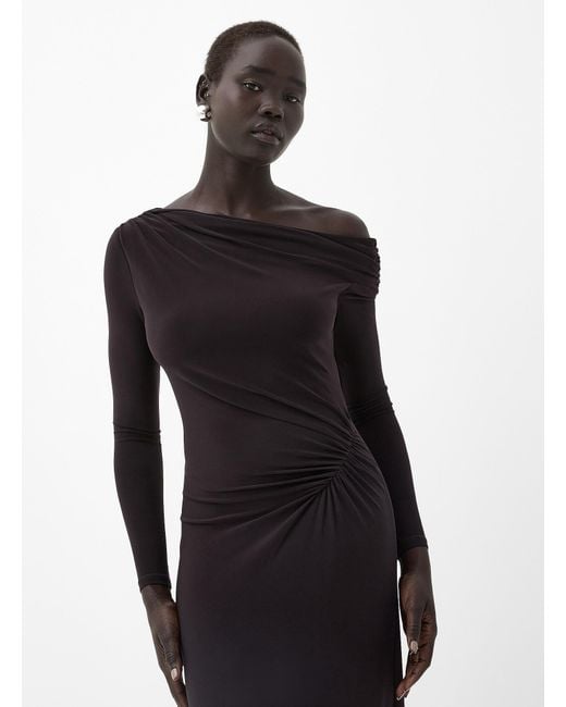 EVER NEW Black Dixie Asymmetrical Ruffled Draped Collar Dress