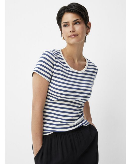 Part Two White Striped Ribbed T