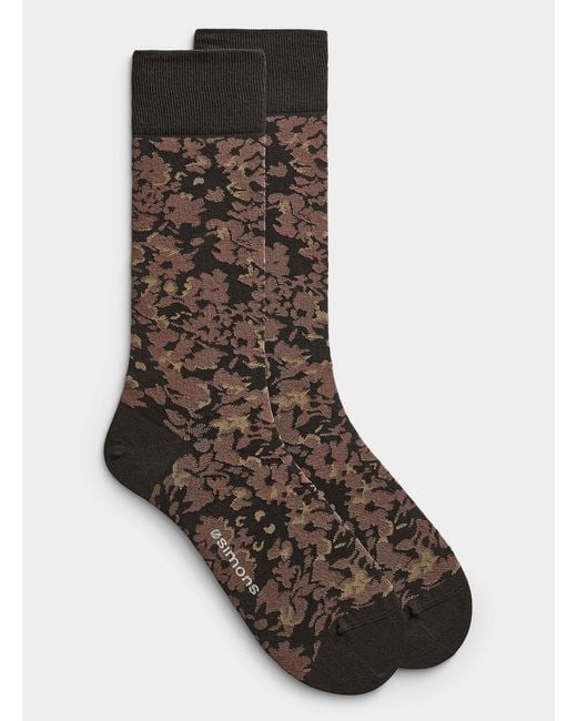 Le 31 Brown Abstract Flower Dress Socks for men