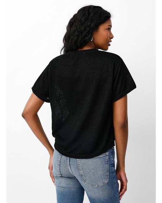 B.Young Black Openwork Weave Loose T