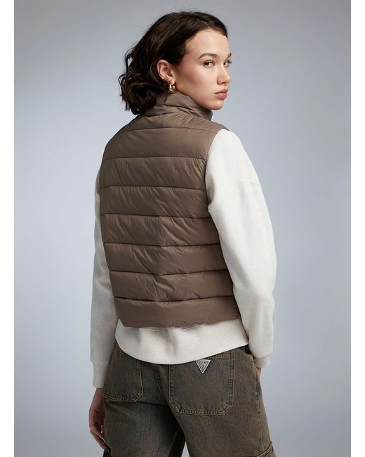 ONLY Brown Cropped Quilted Sleeveless Jacket