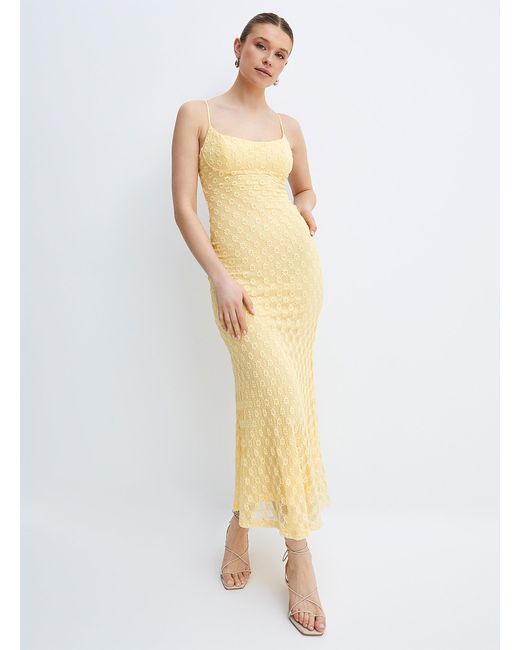 Bardot White Spring Yellow Floral Lace Maxi Dress
