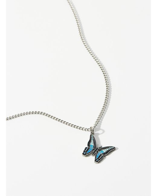 Le 31 White Blue Butterfly Medallion Necklace for men