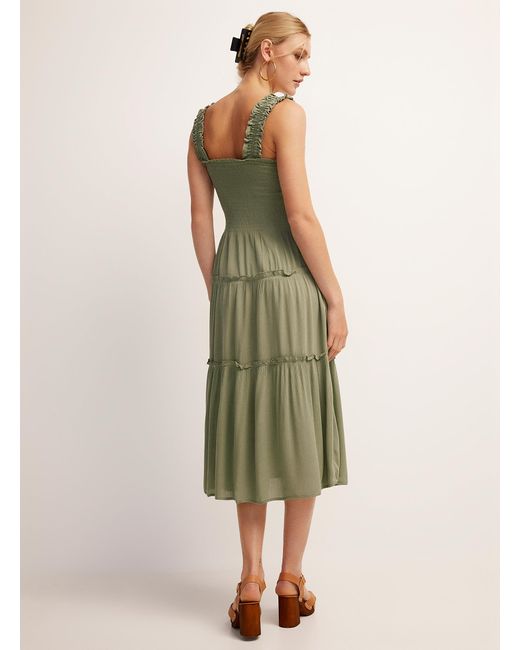 Vero Moda Green Smocked Bust Tiered Dress