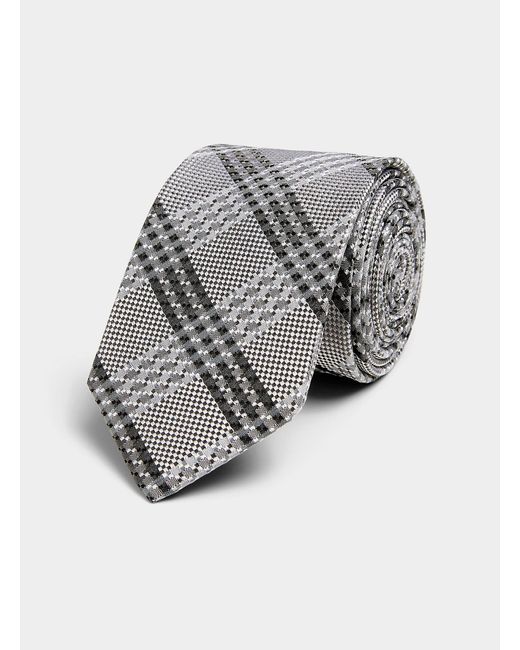 Olymp Gray Pure Silk Woven Check Tie for men