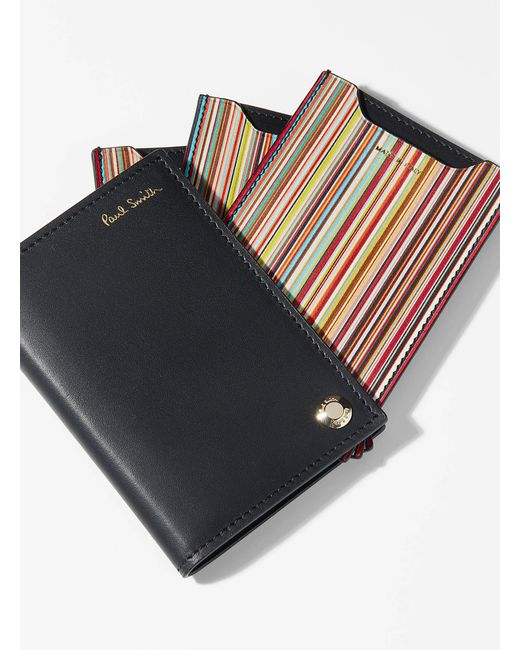 Paul Smith Leather Pivot Signature Stripe Card Holder in Black for Men