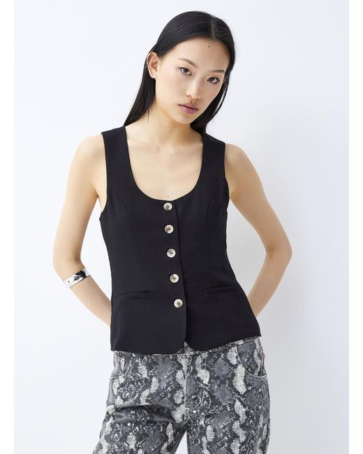 Twik Black Touch Of Linen Buttoned Vest