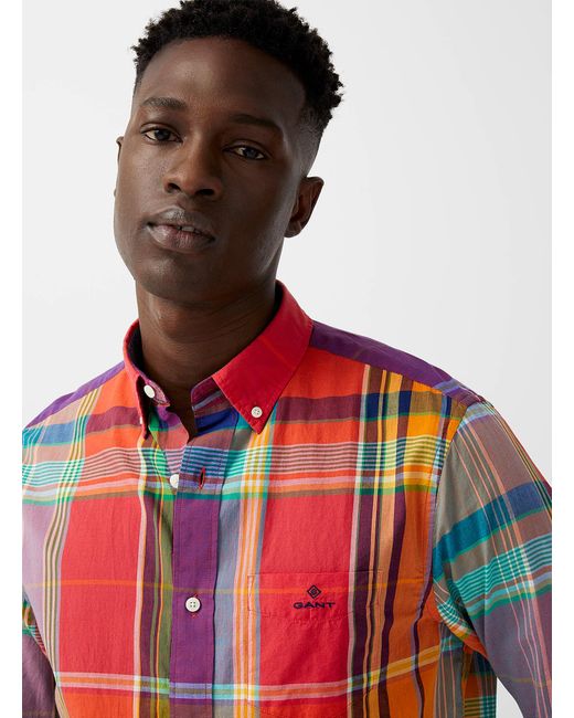 GANT Madras Check Shirt Comfort Fit in Pink for Men | Lyst Canada