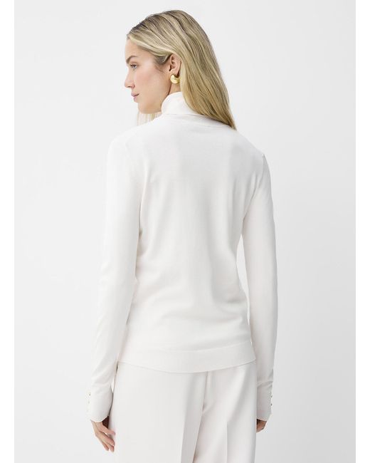 Contemporaine White Button Sleeves Turtleneck Sweater