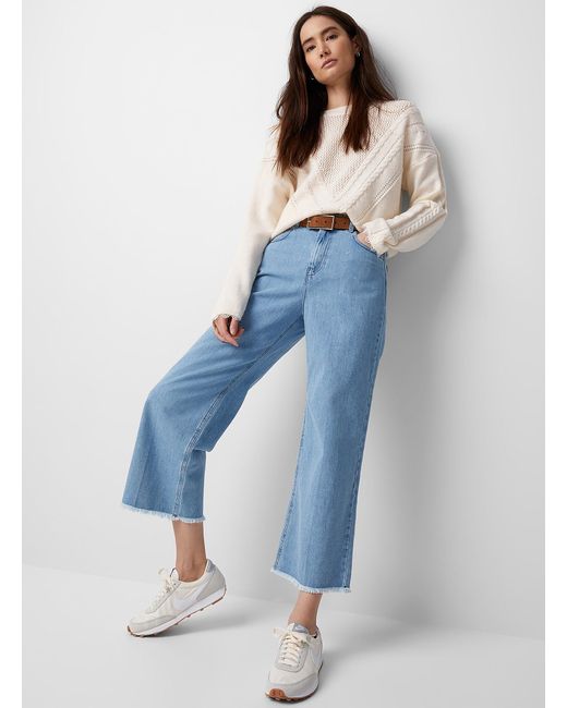 Sisley Denim Osaka Frayed Hem Wide in Blue | Lyst
