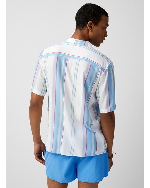 Le 31 White Vertical Stripe Camp Shirt Comfort Fit for men