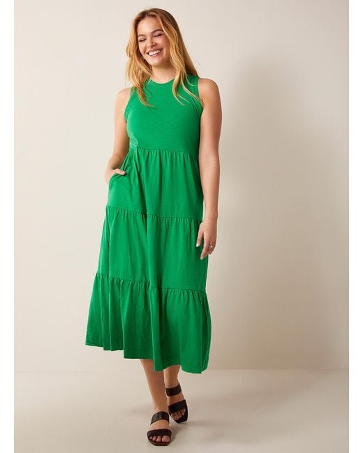 Contemporaine Green Slub Jersey Tiered Dress