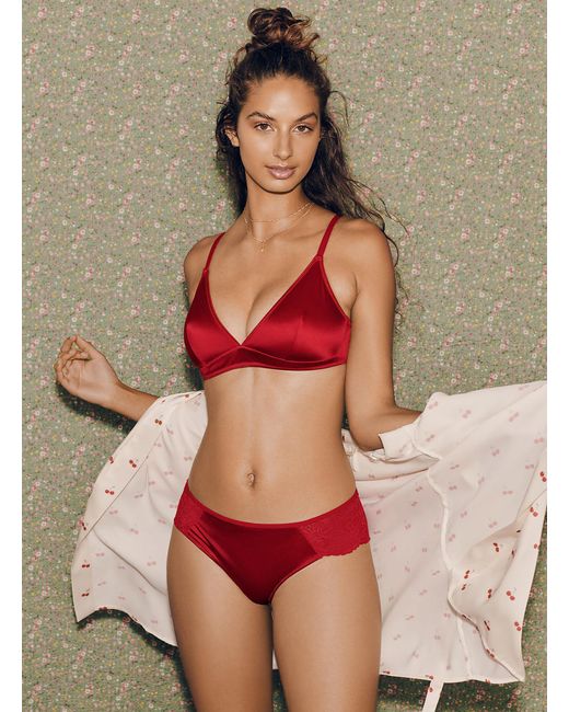 Miiyu Satin And Lace Brazilian Panty in Red