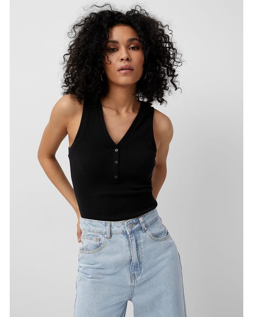 Icône Denim Ribbed Henley Bodysuit in 