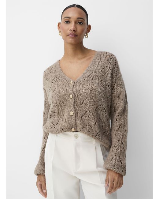 Contemporaine Gray Touch Of Wool And Mohair Loose Openwork Cardigan