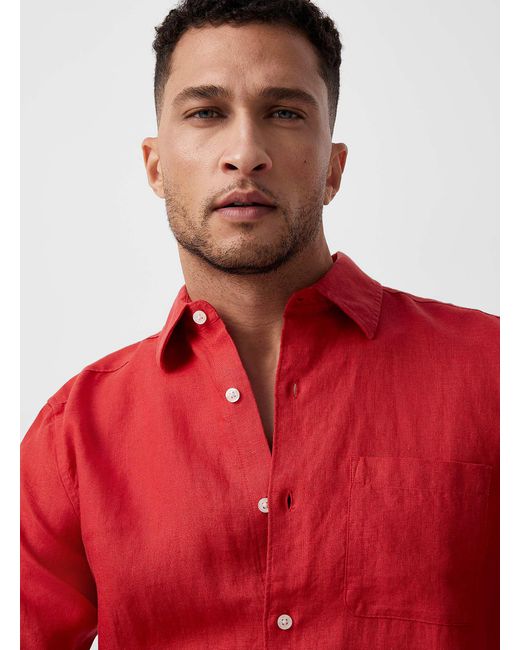 Le 31 Red Solid Organic Linen Shirt Modern Fit for men