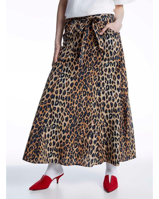 Damson Madder White Buckled Leopard Print Maxi Skirt