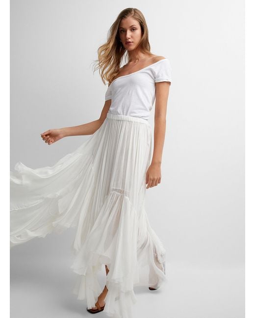 Free People White One Clover Ivory Tiered Maxi Skirt