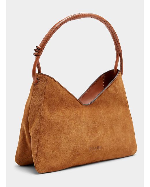 Staud Brown Valerie V Cutout Small Suede Bag